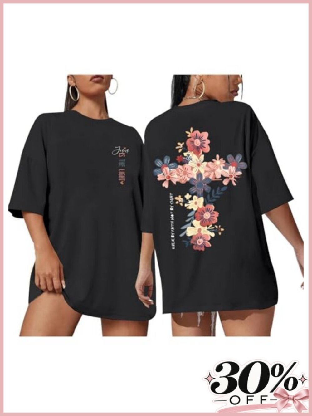 Christian Floral Cross T-Shirt Women's Inspirational Tee with Slogan Crew Neck